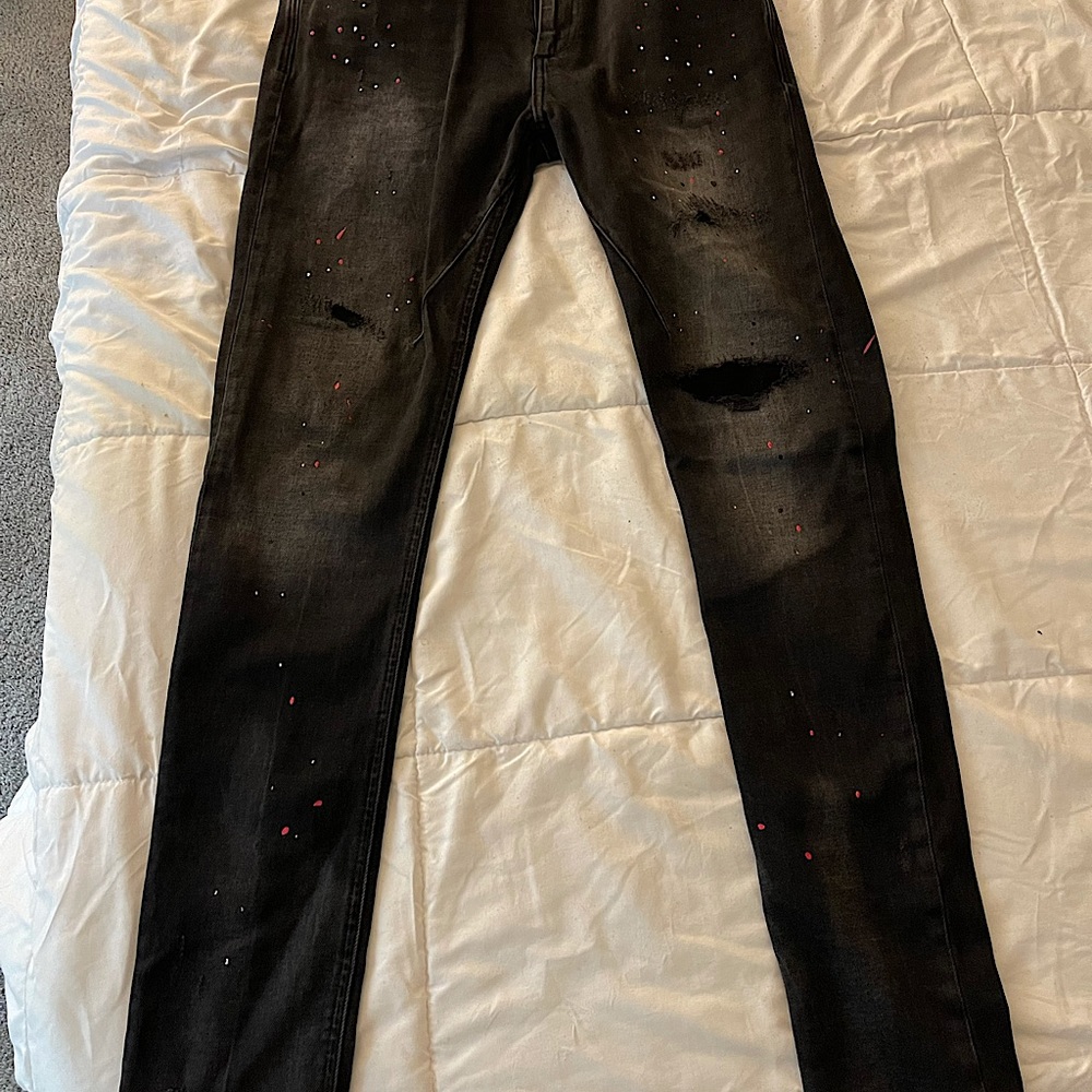 Black With Red & White Paint Splatter ZARA Denim.